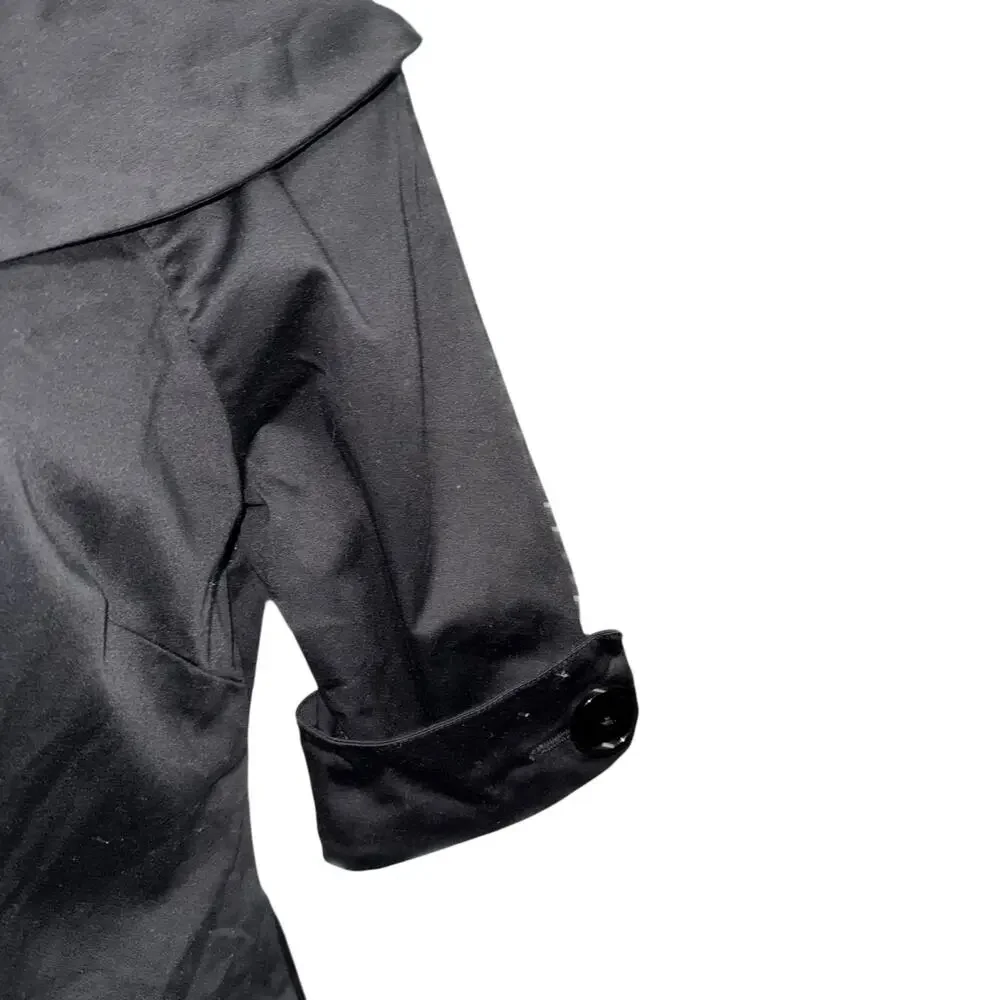 Vintage Black Portrait Collar Cropped Short Sleeve Jacket Blazer Zebra Lined SZ6 - Picture 9 of 13